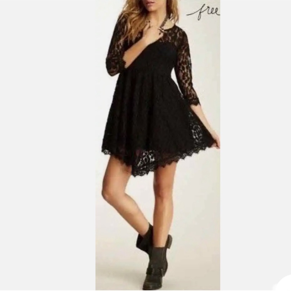 Free People Black Lace mini skater style dress